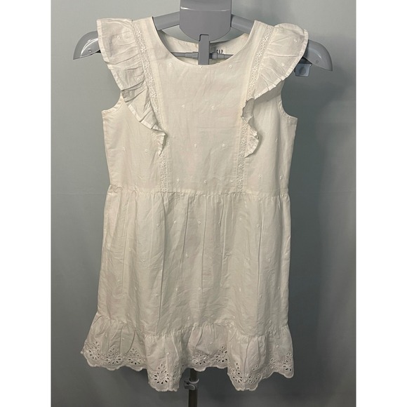 GAP Kids Girls White Eyelet Ruffle Sleeveless Dress Casual Party Large - Picture 1 of 10